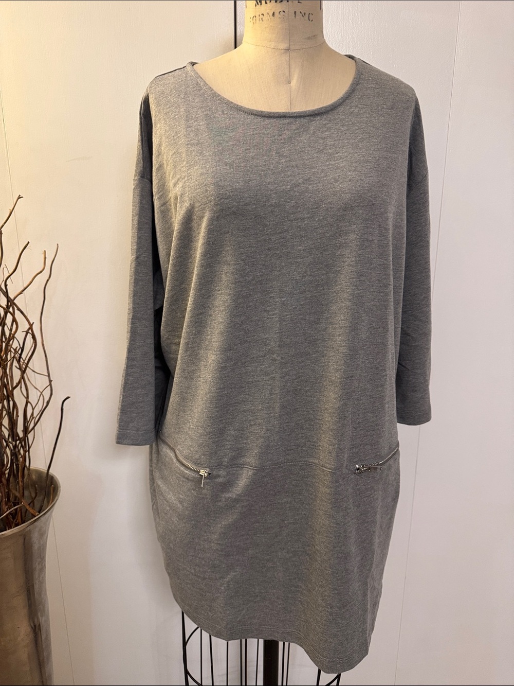 Woman Within Heather Gray Long-Sleeve Tunic Dress